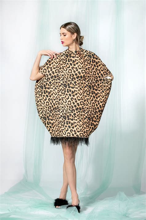 Animal Print Dress With Ostrich Feathers, Neoprene Leopard Dress, Avant ...