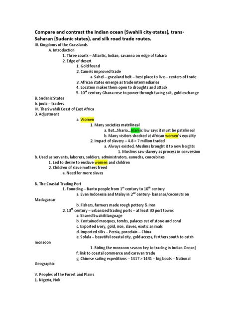 Compare and Contrast The Indian Ocean (Swahili City-States), Trans-Saharan (Sudanic States), and ...