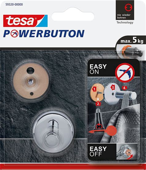 Amazon.com: Tesa Powerbutton® Universal Self Adhesive Hook - Chrome Metal Round Fixing Hook ...