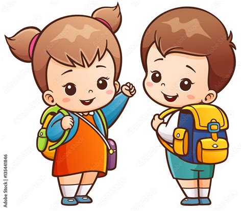 Vector illustration of Cartoon Kids Going to School เวกเตอร์สต็อก | Adobe Stock