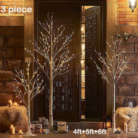 4/5/6 Feet Birch Tree with Lights, SEGMART 3 Piece LED Birch Christmas ...