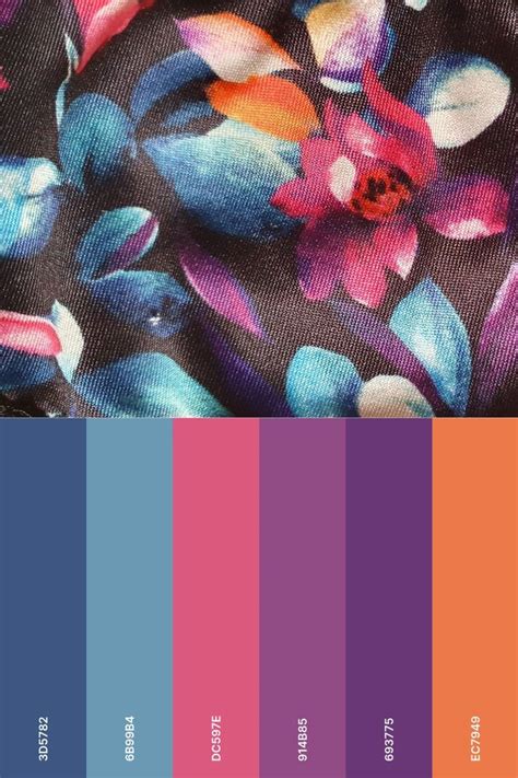 Colour Palette Inspiration - floral fabric | Violet color palette, Teal color palette, Blue ...
