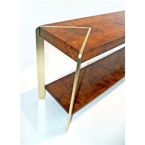 Burl Wood & Brass Console | Chairish