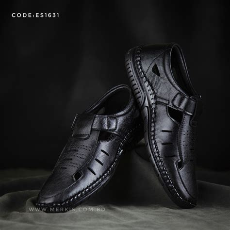 Awesome stylish genuine leather black sandal for men bd | -Merkis