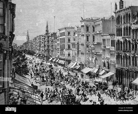 Broadway in 1888, New York, USA, historical engraving, 1888 Stock Photo ...