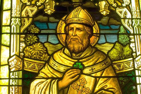 St Patrick | Detail of St Patrick with a shamrock in a stain… | Flickr