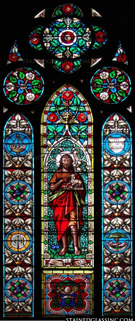 "Saint John the Baptist and Symbols" Religious Stained Glass Window