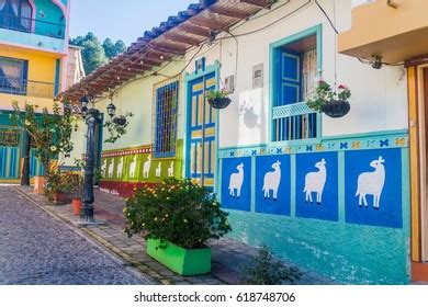 Colorful Decorated Houses Guatape Village Colombia Stock Photo ...