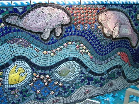 Mosaic wall of an ocean scene with a Manatees. | Pics4Learning