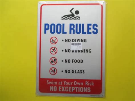 POOL RULES SIGN, No Diving No Running No Food No Glass, 10x14 Inches, Rust Free $14.19 - PicClick