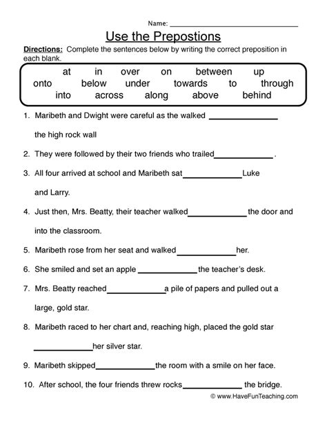 Use the Prepositions Worksheet - Have Fun Teaching | Preposition worksheets, Teaching ...