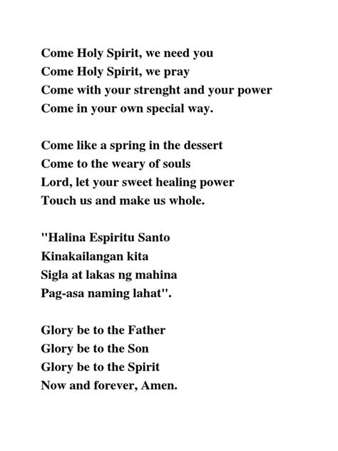 Come Holy Spirit Lyrics PDF | PDF