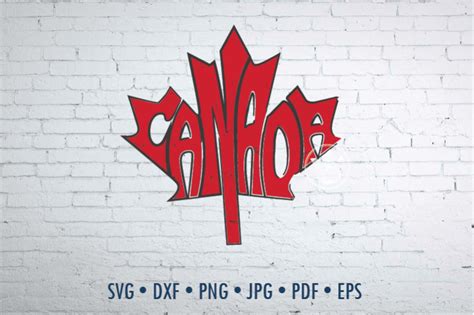 Canada Word Art in maple leaf shape with black outline, Svg Dxf Png By ...