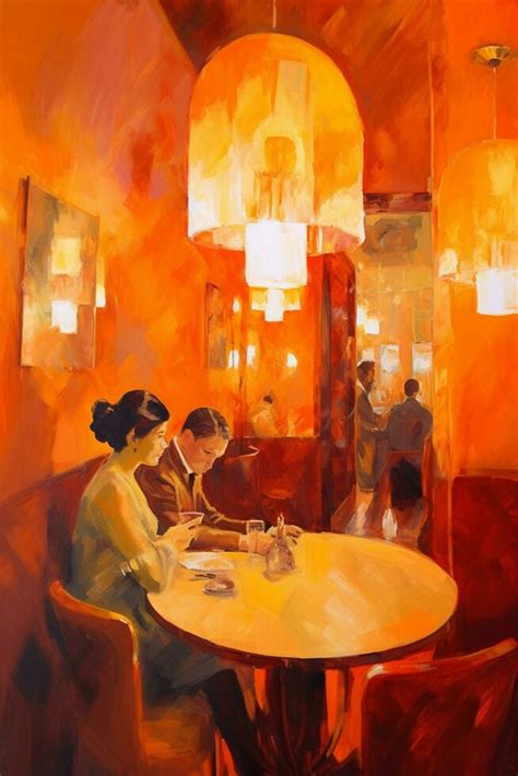 A Warm Evening at the Cafe An Abstract Painting in Orange Hues 24065188 ...