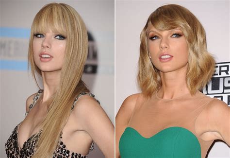 Taylor Swift: Long hair and blunt bangs to lob with side-swept bangs | Best Celebrity Hair ...