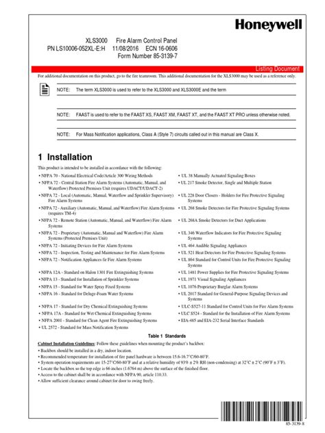 Honeywell Fire Alarm System - XLS3000 Listing Document | PDF | Security ...