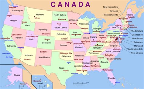 This map of the usa shows the fifty (50) states and their state capitals. Description from ...