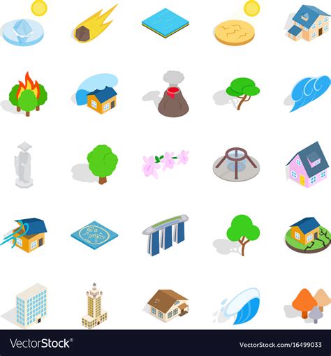 Land icons set isometric style Royalty Free Vector Image