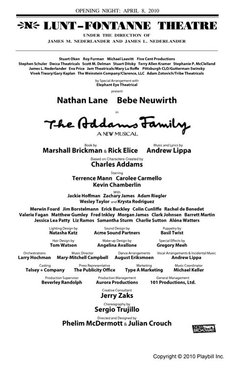 The Addams Family Inside The Playbill on Broadway - Information, Cast ...