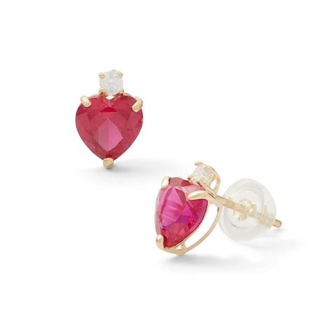 6mm Heart-Shaped Lab-Created Ruby Stud Earrings in 10K Gold with CZ ...