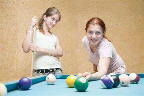 Young Women Playing Billiards Stock Image - Image of entertainment, night: 15733075