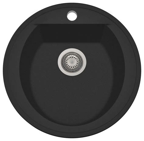 20" Drop-In Round Granite Composite Kitchen Prep Sink, Black - Modern ...