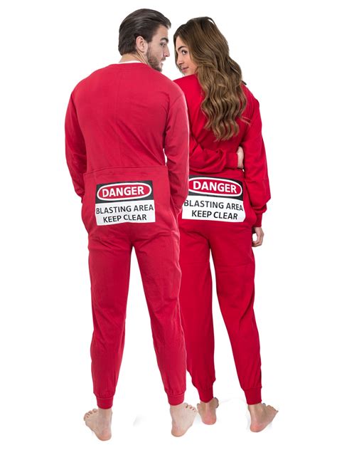 Buy Red Union Suit Sleeper Pajamas with Funny Rear Flap DANGER BLASTING AREA Online in India ...