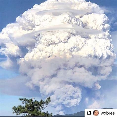 The rare and impressive pyrocumulus cloud also known as flammagenitus formed by the smoke and ...