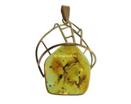 Multi-Hue Multi-Fossil Amber Pendant Set in Russian Gold Wire Design | Amber fossils, Fossil ...