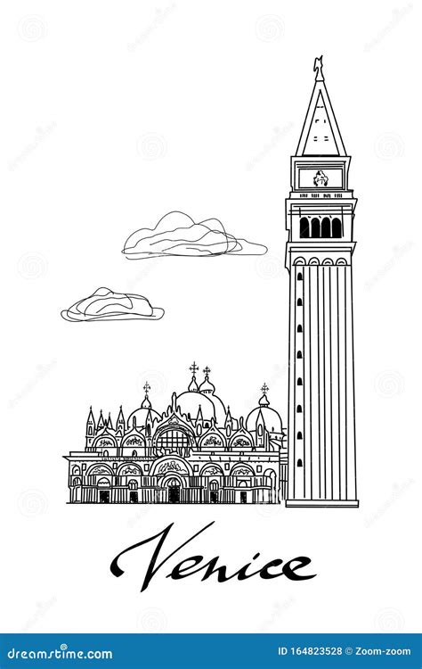 St Mark`s Basilica and Campanile in Venice Stock Illustration ...