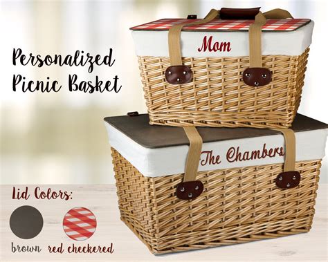 Personalized Wedding Gift Picnic Basket with Embroidered