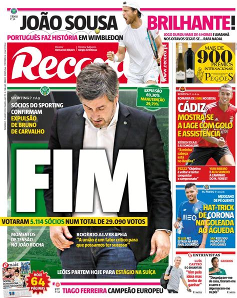 Capa Jornal Record - 7 julho 2019 - capasjornais.pt