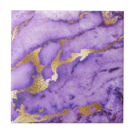 Pretty Purple Faux Gold Metallic Marble Print Tile | Zazzle.com