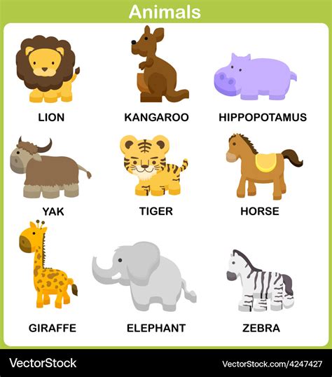 Cute set of animal for kids flat design Royalty Free Vector