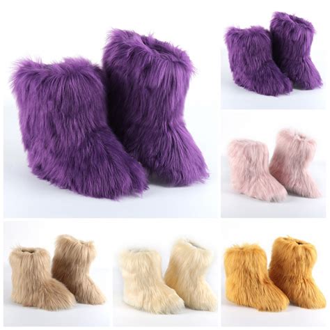 Purple Faux Fur Boots Women's Fluffy Short Winter Boots