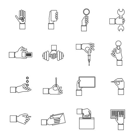 Hand holding objects outline set 442609 Vector Art at Vecteezy