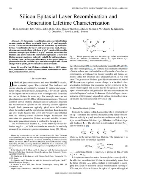 (PDF) Characterizing Lifetime in Silicon Epitaxial Layers