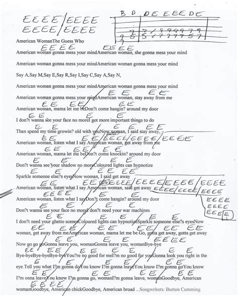 American Woman (The Guess Who) Guitar Chord Chart | Guitar chord chart, The guess who, Say say say