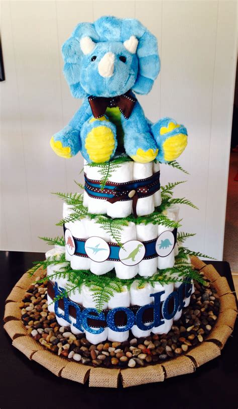 Dinosaur Diaper Cake by Colorfully Created | Dino baby shower, Baby ...