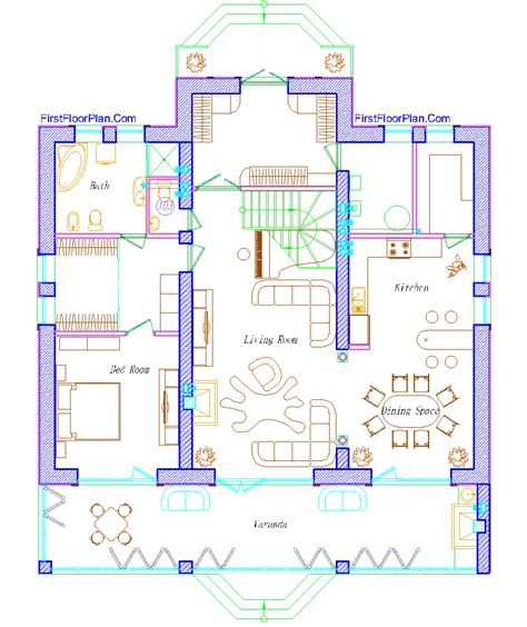 European Style Duplex House Plans and Elevation Designs - First Floor Plan - House Plans and Designs