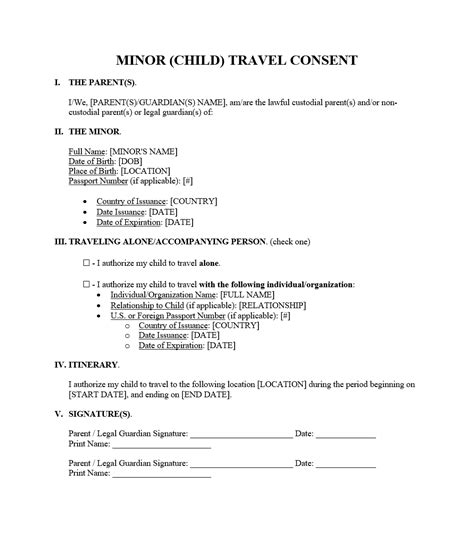 Consent Child (Minor) Travel Form | Forms - Docs - 2023