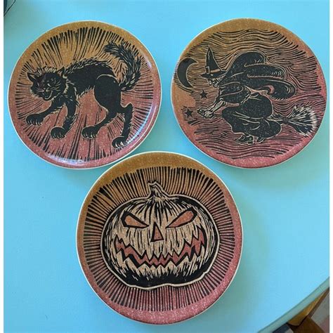 Pottery Barn | Dining | Nib Pottery Barn S3 Spooky Halloween Icon Salad Plates Haunted House ...