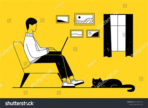 Man Sitting On Couch Laptop Home Stock Vector (Royalty Free) 2011834115 | Shutterstock
