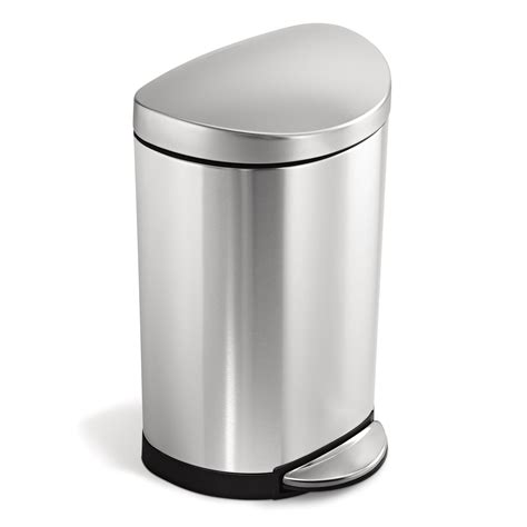 simplehuman 10 Liter / 2.6 Gallon Small Semi-Round Bathroom Step Trash Can, Brushed Stainless ...