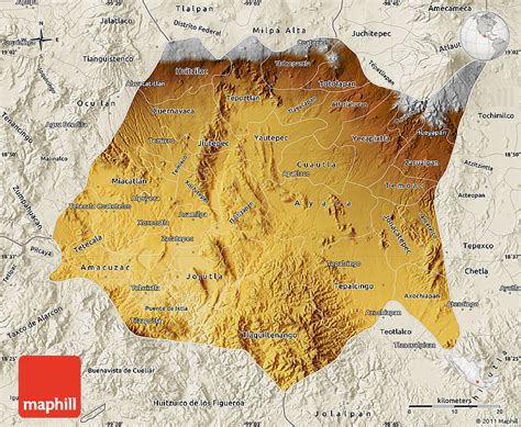 Physical Map of Morelos, shaded relief outside