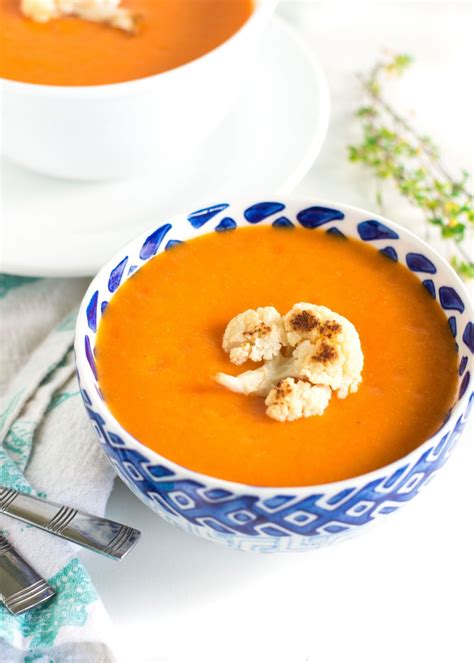 Roasted Red Pepper Cauliflower Soup - Always Nourished | Recipe | Homemade soup recipe, Stuffed ...
