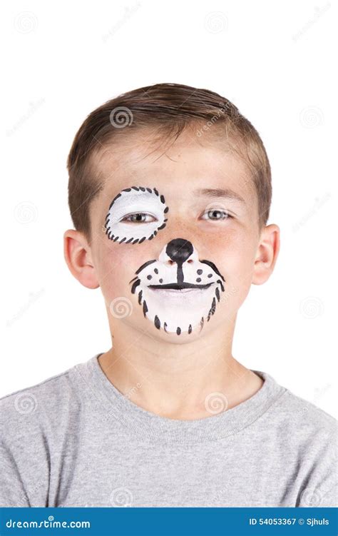 Young Boy Wearing Dog Carnival Face Paint Stock Image - Image of smile ...