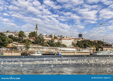 Belgrade Downtown Panorama with Tourist Port Viewed from Sava River ...