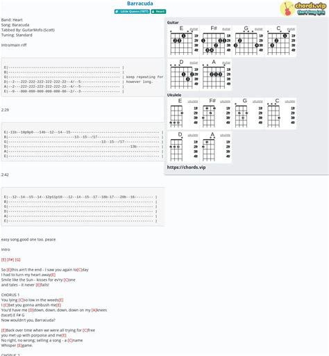 Chord: Barracuda - tab, song lyric, sheet, guitar, ukulele | chords.vip