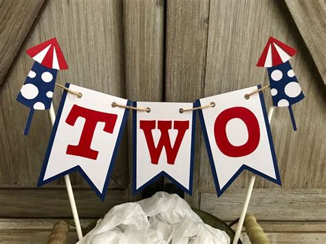 Red White & Two Cake Topper-second Birthday Patriotic - Etsy